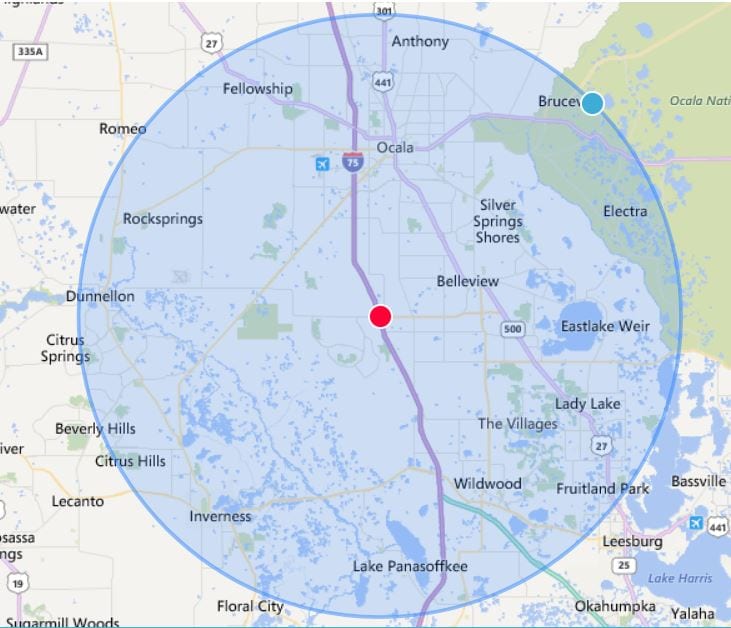 20 Mile Radius Map 20 Mile Radius Map