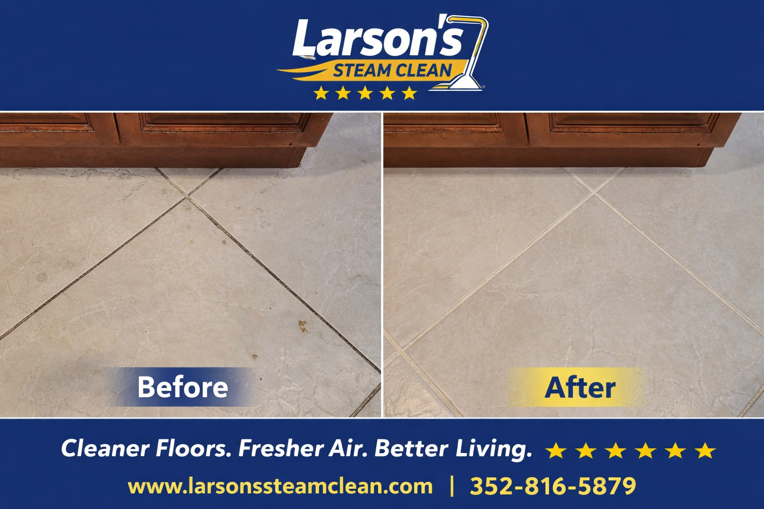 Before and after tile and grout cleaning by Larson's Steam Clean near The Villages, FL